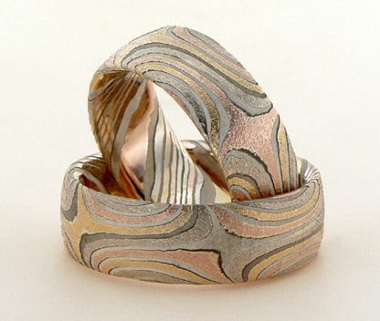 4 colours Wedding rings - Mokume Gane technique